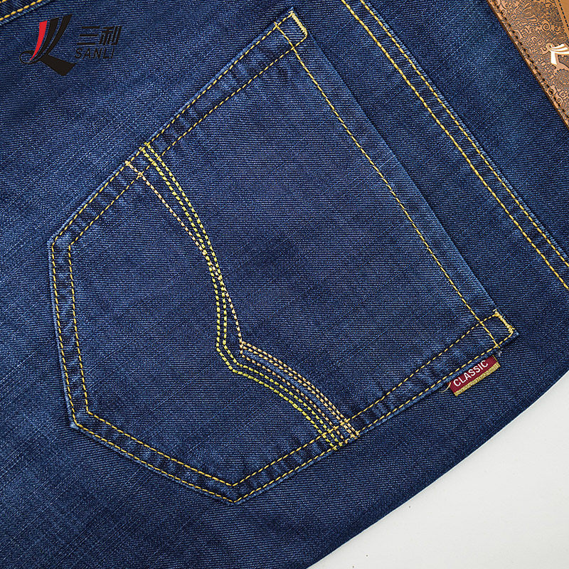 三利男装2016新款中年牛仔裤男薄款中腰直筒休闲男裤宽松牛仔裤