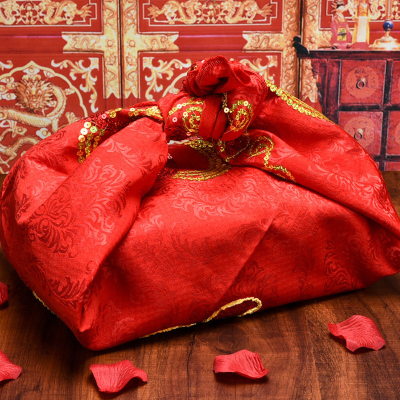 结婚包袱皮包裹皮心心相印金色喜字结婚包袱布 婚庆用品红布加厚