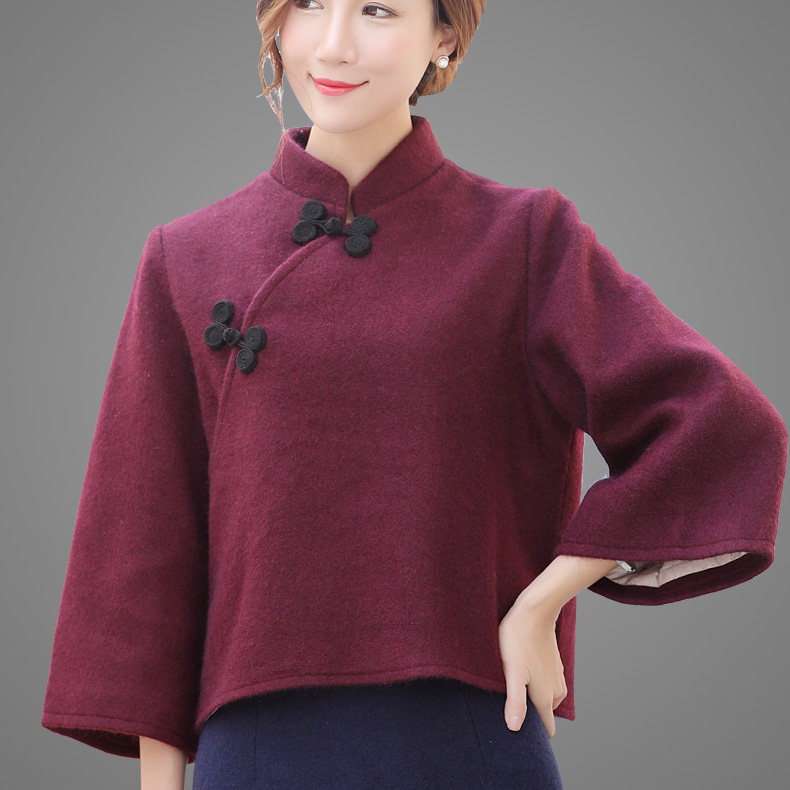 新款中国风中式女装立领盘扣旗袍上衣中袖中长款修身复古唐装女