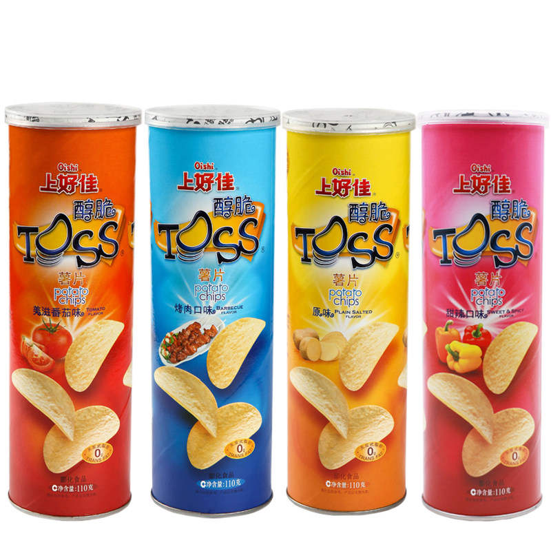 正品上好佳薯片罐装110g*4桶原味番茄香辣烤肉休闲膨化食品零食