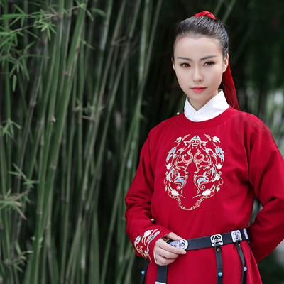 衔泥小筑锦绣年华汉服女装刺绣朱雀双面穿圆领袍锦华赤焰绛红