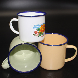 怀旧搪瓷茶杯小号复古果绿米黄78cm定做logo广告礼品铁杯搪瓷杠子