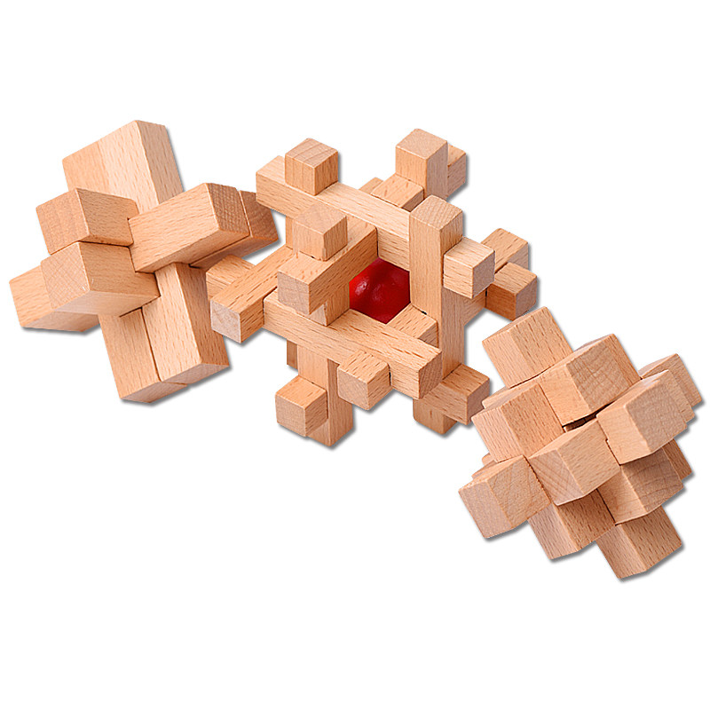 孔明锁鲁班锁解锁儿童益智玩具五件套装榉木材质儿童益智玩具