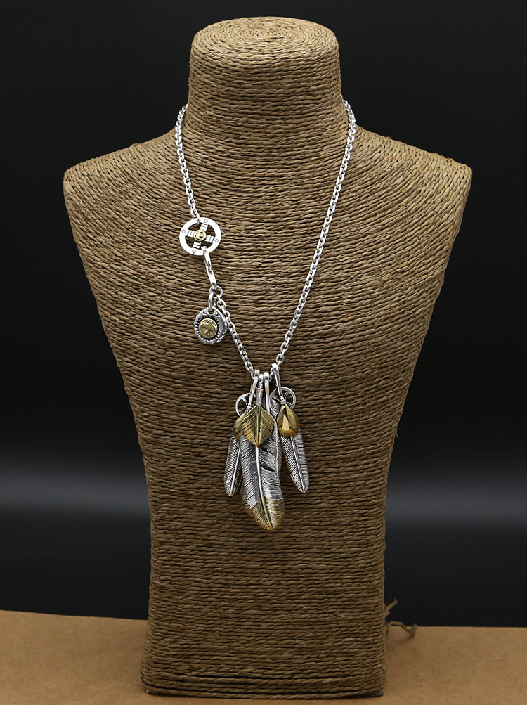 批发goros太角链套链纯银 高桥吾郎复刻羽毛银项链女 男士毛衣链