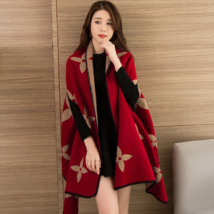 上海故事披肩女春秋冬季长款围巾披风斗篷韩版百搭学生双面厚外套