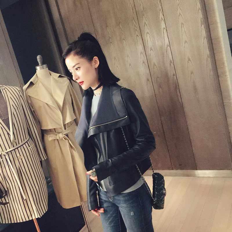 黄公子lisa 2016秋季新品 机车外套短保暖 皮夹克 修身短款皮衣女
