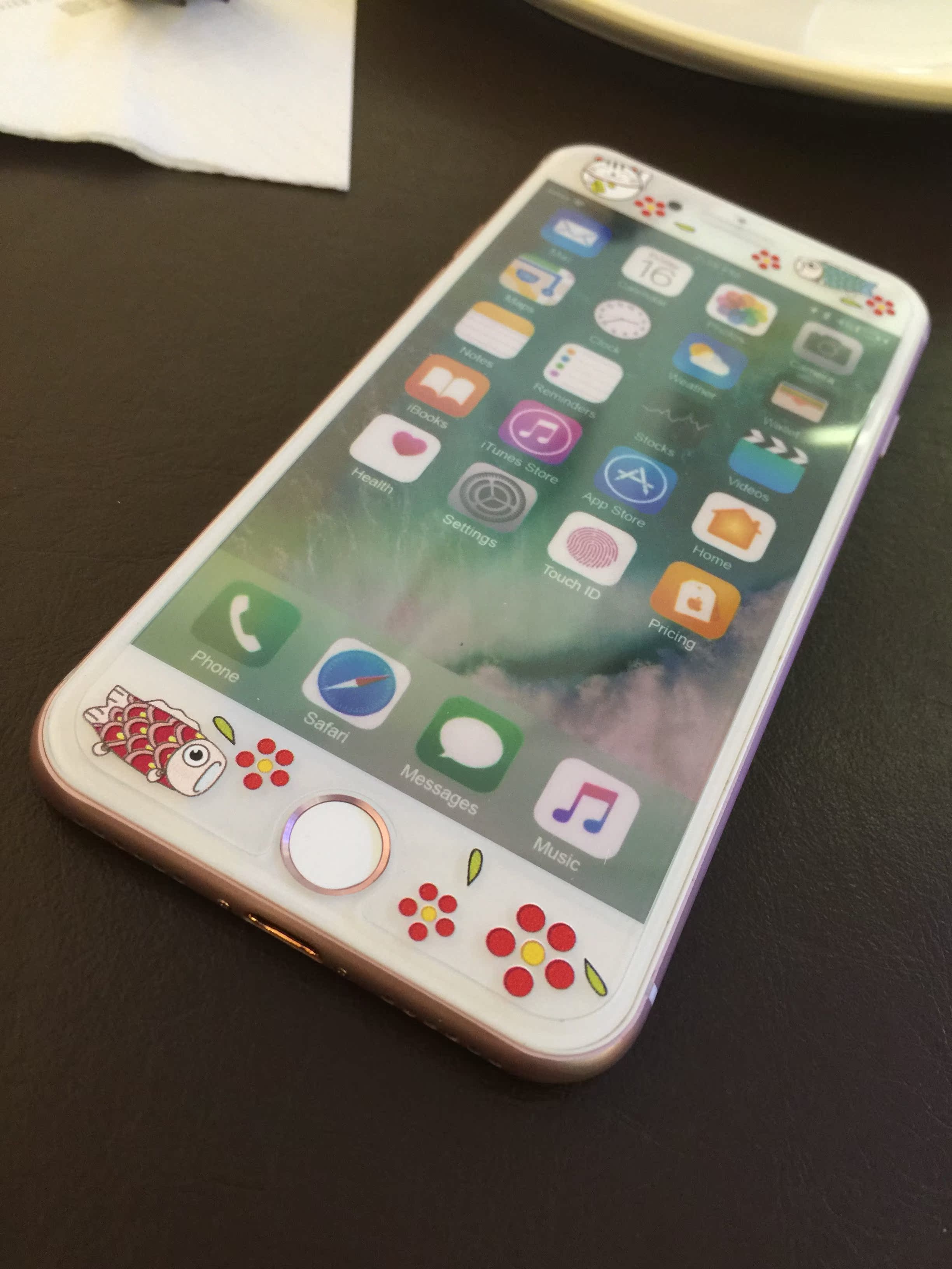 鲤鱼招财猫iphone6sp浮雕夜光钢化玻璃彩膜苹果7plus手机屏幕贴膜