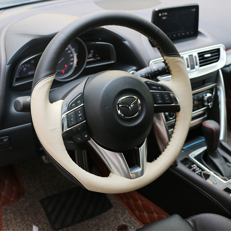马自达cx-4方向盘套 手缝真皮方向盘套 马4系专用把套cx4改装内饰