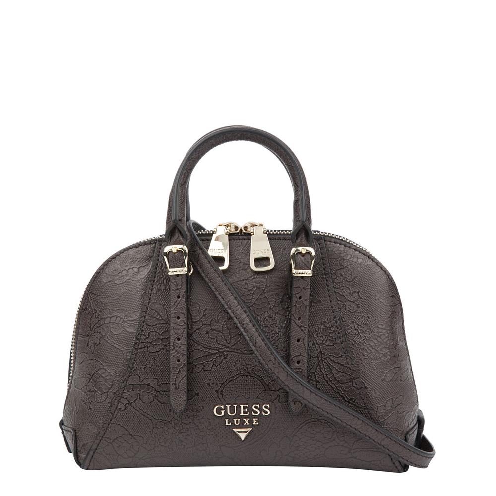 guess 深棕色牛皮拉链女手提斜挎包