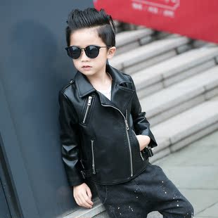夹克 儿童皮衣开衫夹克男生机车皮衣中大童 童装男童新款秋冬款皮外套