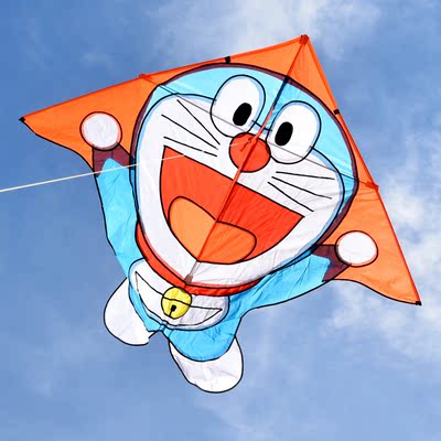 新款儿童叮当猫风筝正宗潍坊高档卡通三角大型成人微风好飞配线轮