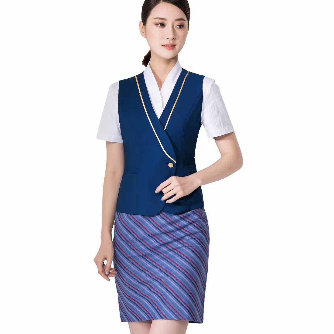 职业套装包臀西装裙女南航空姐制服短袖衬衫夏季售楼酒店工作服蓝