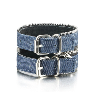 时尚牛仔布休闲皮手环宽简约复古个性手链男韩版潮流学生手饰品女
