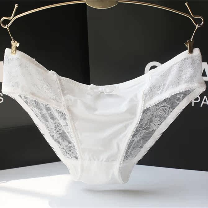 包邮欧美简约风夏季白色低腰少女内裤蕾丝性感镂空提臀三角裤