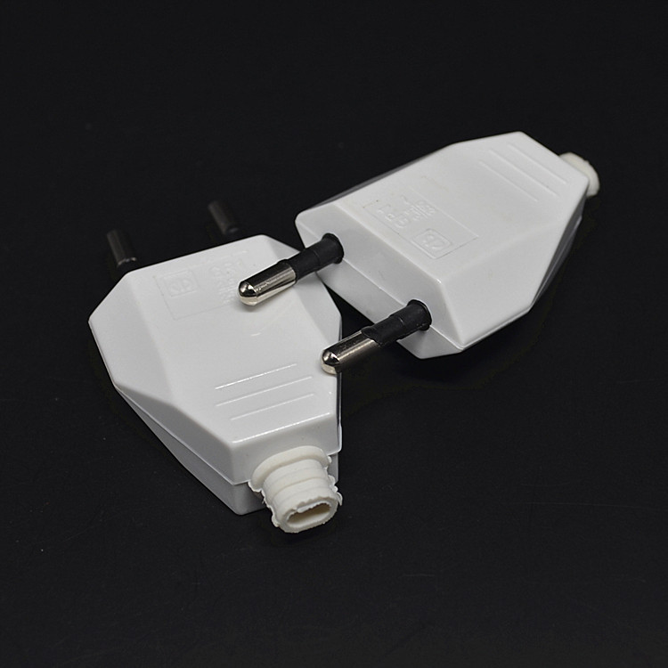 欧标接线插头 欧标4.0mm 对接接线插头 意大利瑞士2芯2孔插头白色