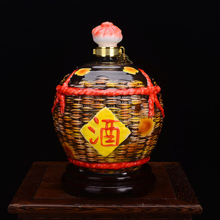 竹篮10斤装密封空白酒坛送锁扣 景德镇高档珐琅瓷十斤装竹篮陶瓷酒瓶