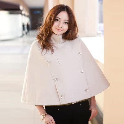 短款毛呢斗篷外套女式秋冬双排扣立领小披肩英伦军装风