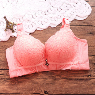 粉色文胸聚拢厚小胸内衣加厚5cm集中四排扣侧收副乳胸罩w312