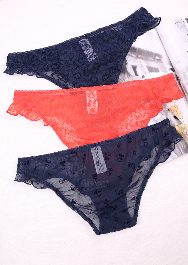 k3471 西班牙单性感透明网纱柔软蕾丝植绒透气舒适低腰内裤三角裤
