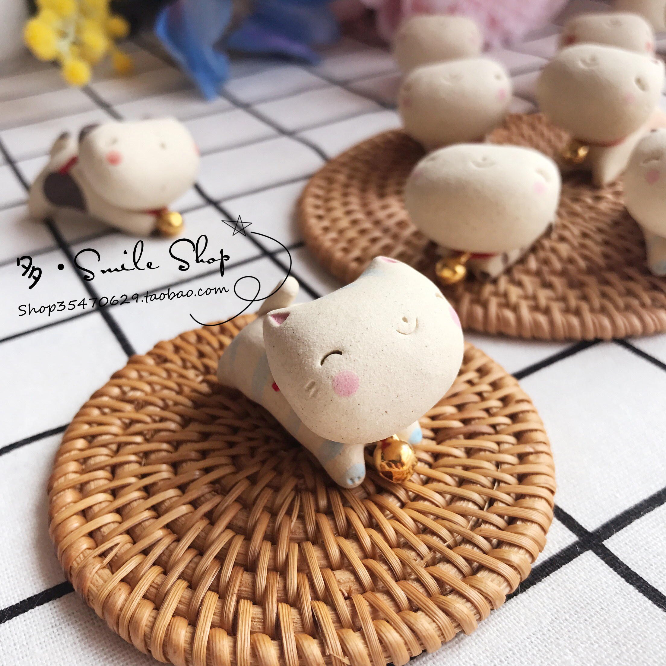 日本代购作家手作超可爱超萌陶制猫咪喵星人萌猫筷子架勺架摆件