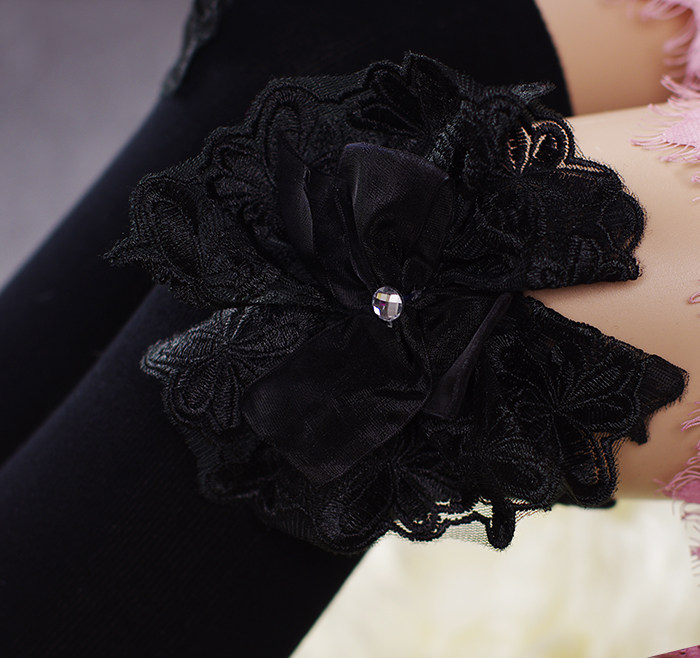 黑色蕾丝蝴蝶结高筒袜过膝袜 流苏高筒袜中筒袜堆堆袜性感袜套