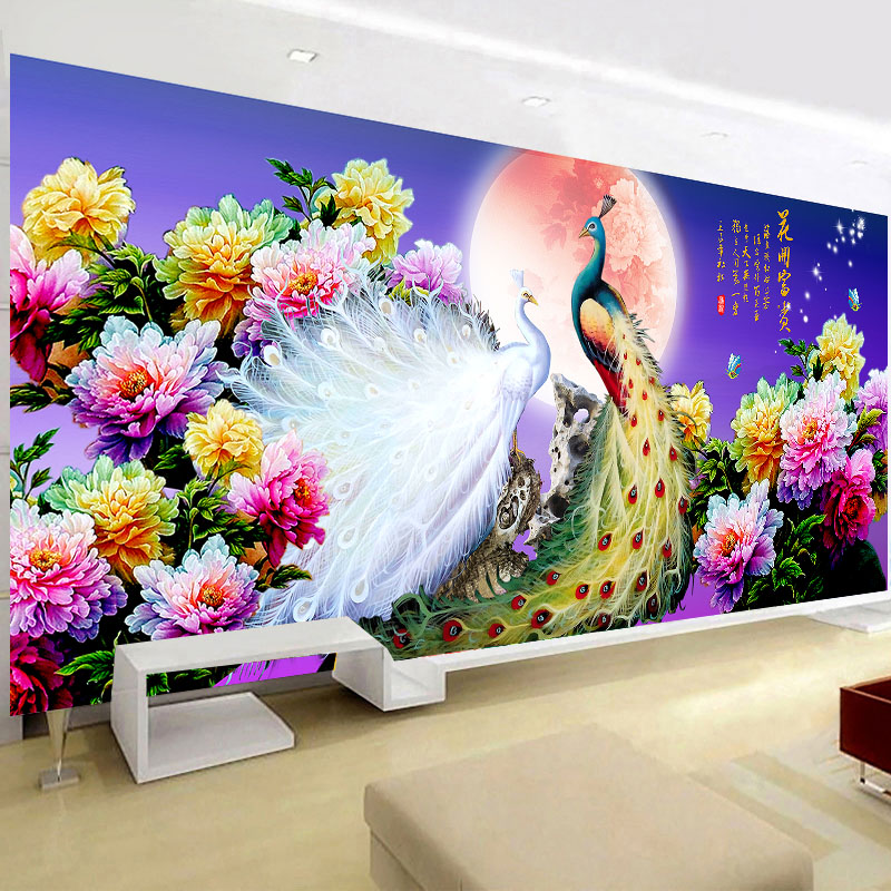 异形5d水钻石画满钻客厅花开富贵孔雀牡丹点粘贴钻石十字绣砖石画