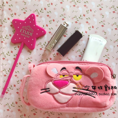 少女收割机 粉粉嫩嫩粉红豹顽皮豹双层毛绒化妆包笔袋收纳包刷包