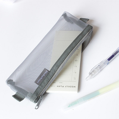 首件一元 简约网格笔袋 透明考试笔袋 大容量男女学生文具笔袋