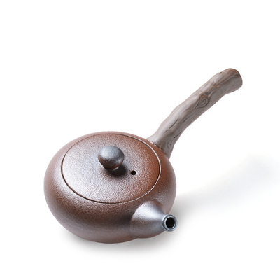 粗陶枯木侧把壶陶瓷窑变泡茶器日式横把手抓壶仿古单茶壶功夫茶具