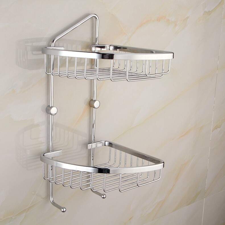 卫生间实心全铜双层三角篮卫浴室转角架浴室拐角墙角三角架置物架