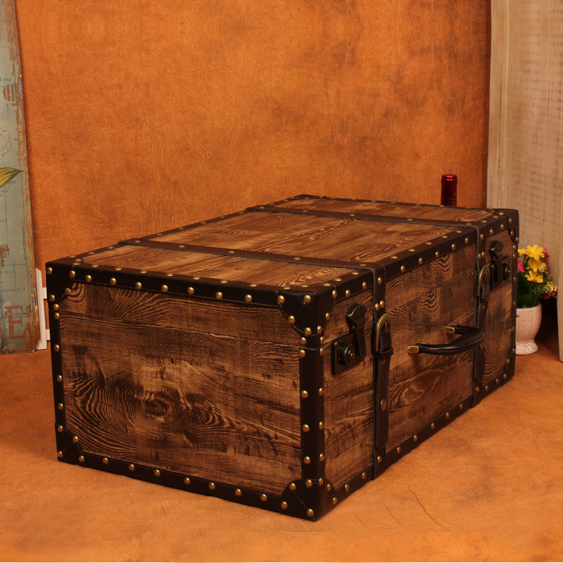 复古做旧手提箱装饰箱收纳箱展示箱 仿古大箱子外景时尚储物木箱