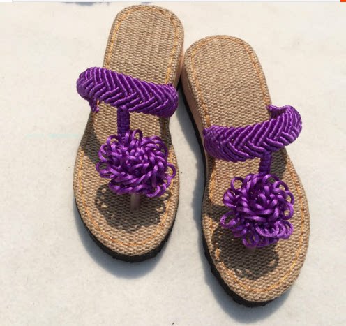 手工编织中国结5号线凉拖鞋菊花夹拖款拖鞋孺子牛亚麻鞋底材料包