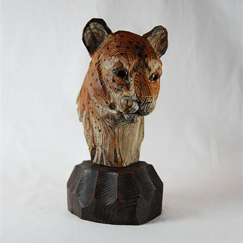 实木手工雕刻动物豹头摆件木雕 工艺品班台摆件软装饰品风水摆件