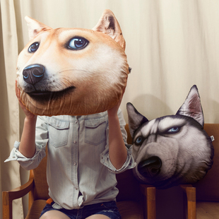 哈士奇创意3d大狗头靠垫抱枕毛绒玩具大号公仔汪星人生日礼物