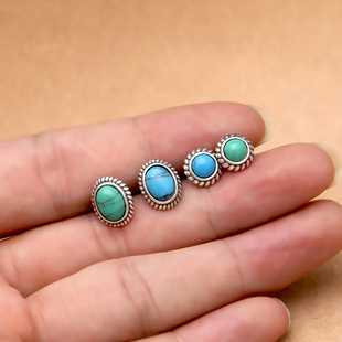 s925纯银日韩时尚饰品高桥耳钉镶嵌松石复古泰银耳饰女款个性耳钉