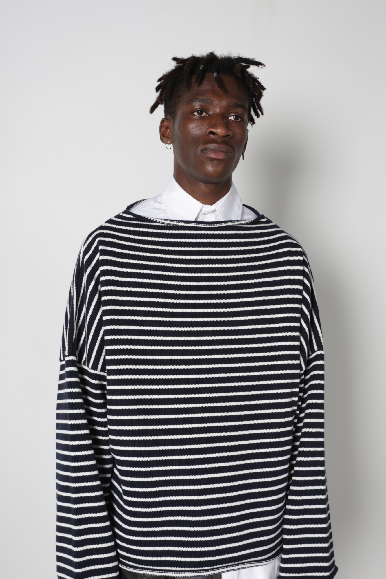 harsh and cruel 17aw 黑白条纹一字领 oversize落肩针织毛衣秋冬