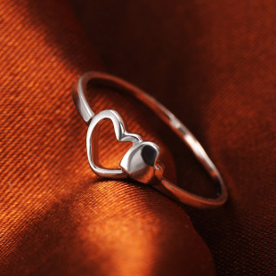 戒指s925纯银女士戒指 心心相印心形镂空指环 情人节礼物必备简单的爱