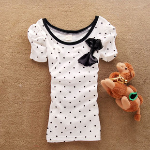 蝴蝶结 2015夏装新款韩版淑女蝴蝶结修身纯棉短袖t恤女潮衣服 清仓