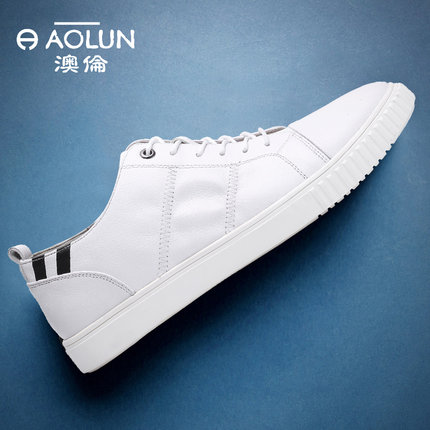 奥伦男鞋澳伦皮鞋旗舰店官方店春秋款时尚潮流真皮套脚休闲潮鞋_7折