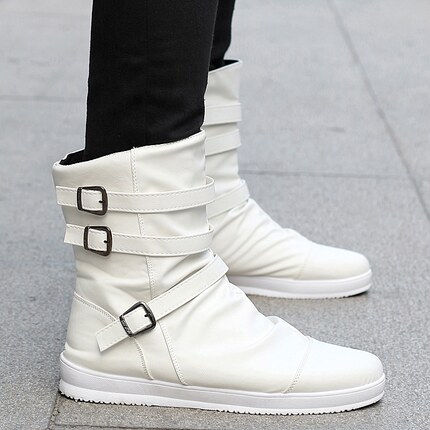 秋冬季白色马丁靴男英伦风高帮鞋男透气短靴工装靴内增高皮靴军_7折