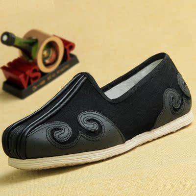 谕福老北京布鞋男款手工千层底中老年人男鞋 厚底踢死牛云纹洒鞋