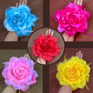 批发 跳舞花玫瑰20cm 广场舞蹈道具花 羽毛手花 儿童头饰头花发饰