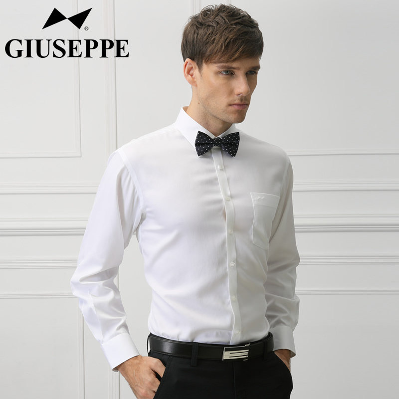 乔治白衬衫黑色暗纹男士衬衣纯色商务男装纯棉休闲长袖衬衫