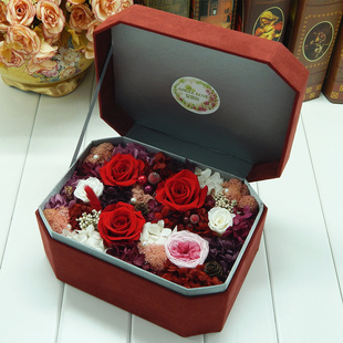 进口永生花礼盒奥斯汀玫瑰马卡龙彩盒生日节日求婚礼物顺丰包邮
