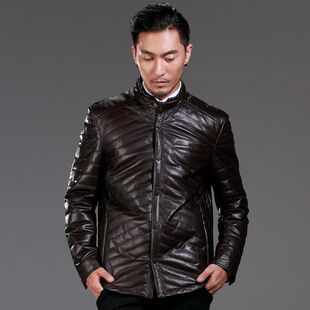 雷豹绵羊皮真皮羽绒服海宁皮夹克立领修身型单排扣外套加厚保暖