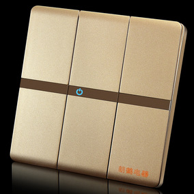 朗鹤香槟金无框大板单控三开开关 家装三联开关面板正品保证