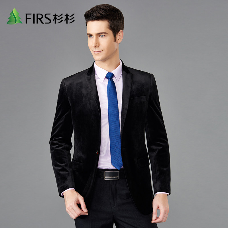 firs/杉杉秋装 天鹅绒 休闲小西装 韩版修身便西时尚丝绒西服外套