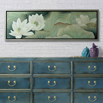 手绘画作】 后现代中式油画工笔花鸟风格装饰画荷塘月色