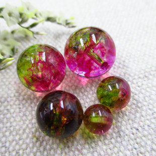 水晶手链 4-14mm冰种西瓜晶散珠子批发 diy手工串珠水晶手链佛珠配件