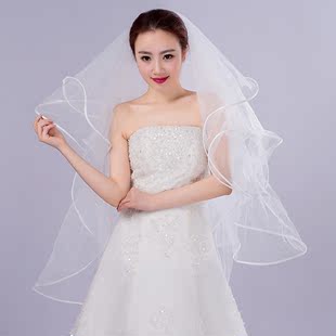 新娘婚紗配飾結婚頭紗水鑽2層頭紗新款2015影樓造型紗1.5米大花邊